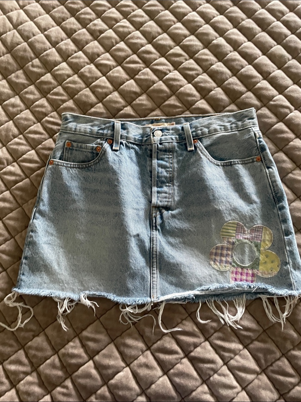 Levi's Light Blue Denim Mini Skirt with Flower Patch